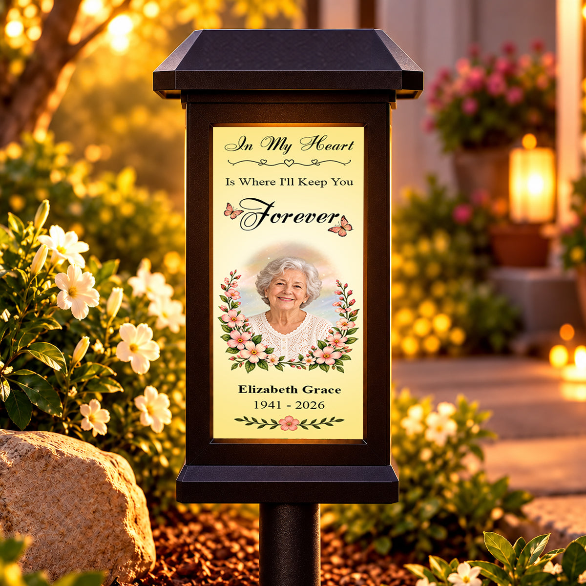 In My Heart Is Where I'll Keep You Forever - Personalized Memorial Solar Garden Light - Custom Memorial Photo, Name & Year, Outdoor Garden Decoration