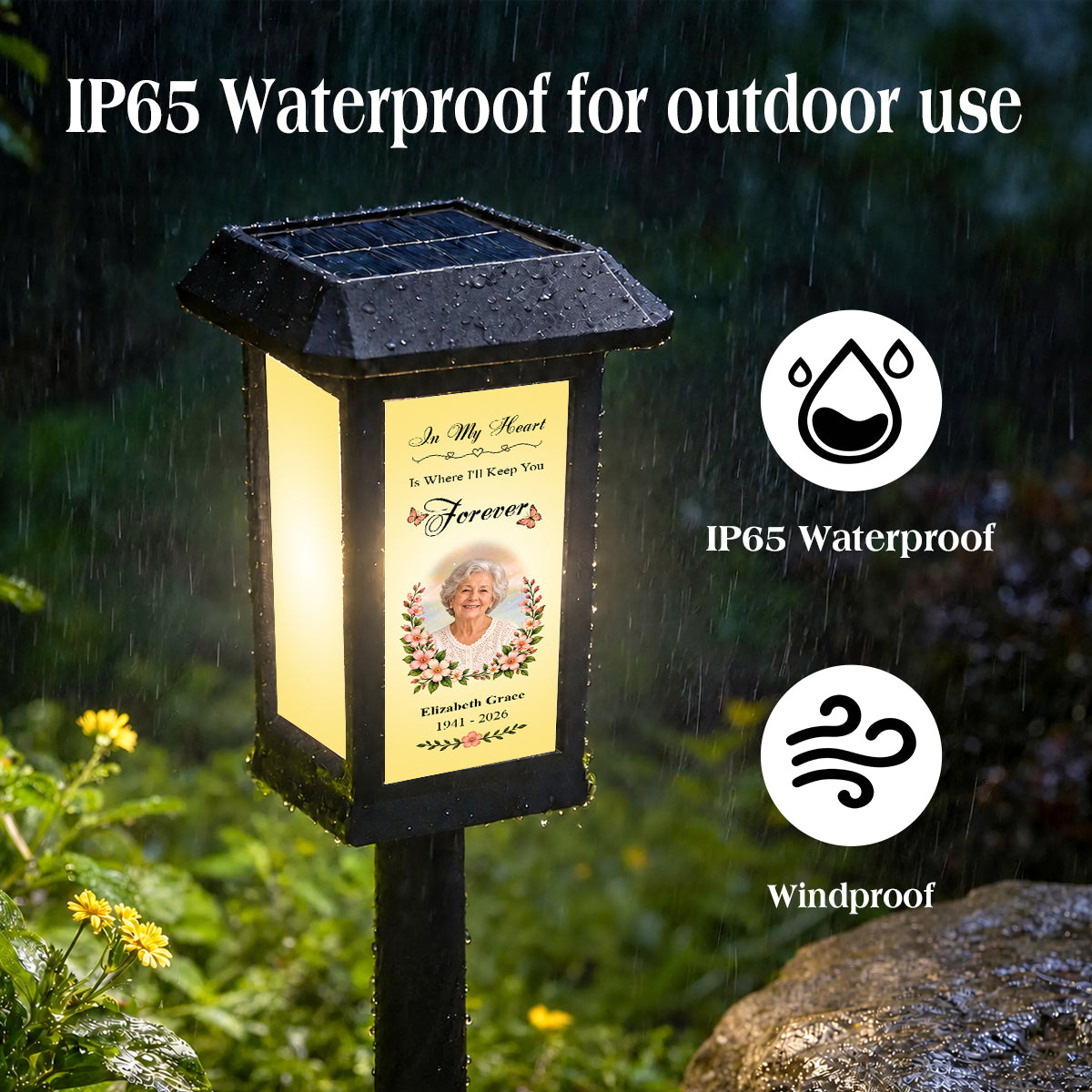 In My Heart Is Where I'll Keep You Forever - Personalized Memorial Solar Garden Light - Custom Memorial Photo, Name & Year, Outdoor Garden Decoration