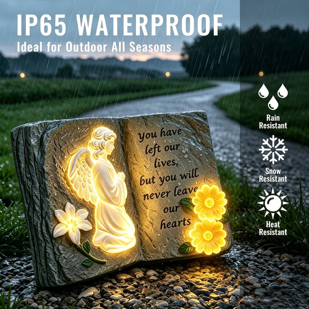 You Have Left Our Lives Solar Angel Garden Statue Lights - Waterproof Memorial Garden Book