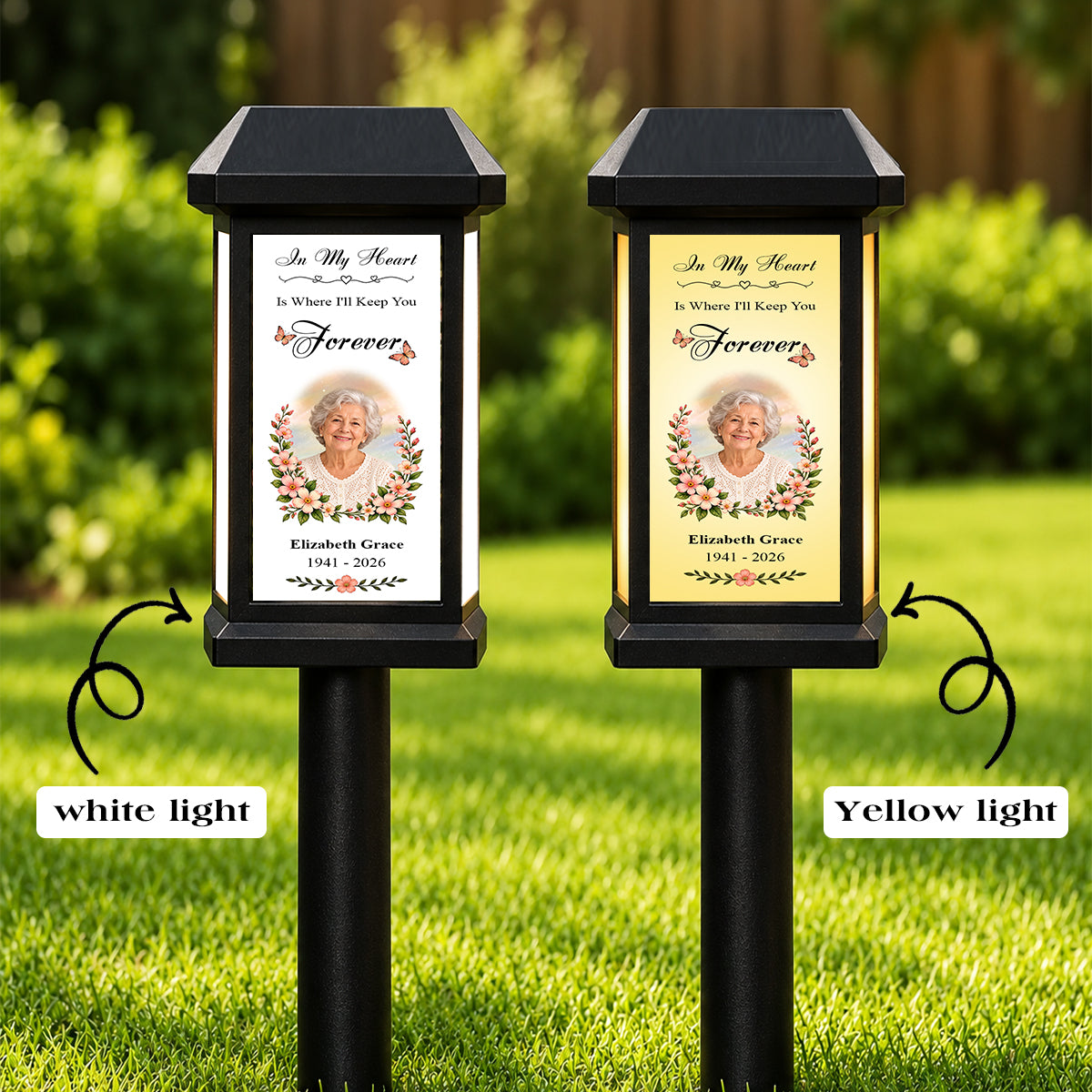In My Heart Is Where I'll Keep You Forever - Personalized Memorial Solar Garden Light - Custom Memorial Photo, Name & Year, Outdoor Garden Decoration