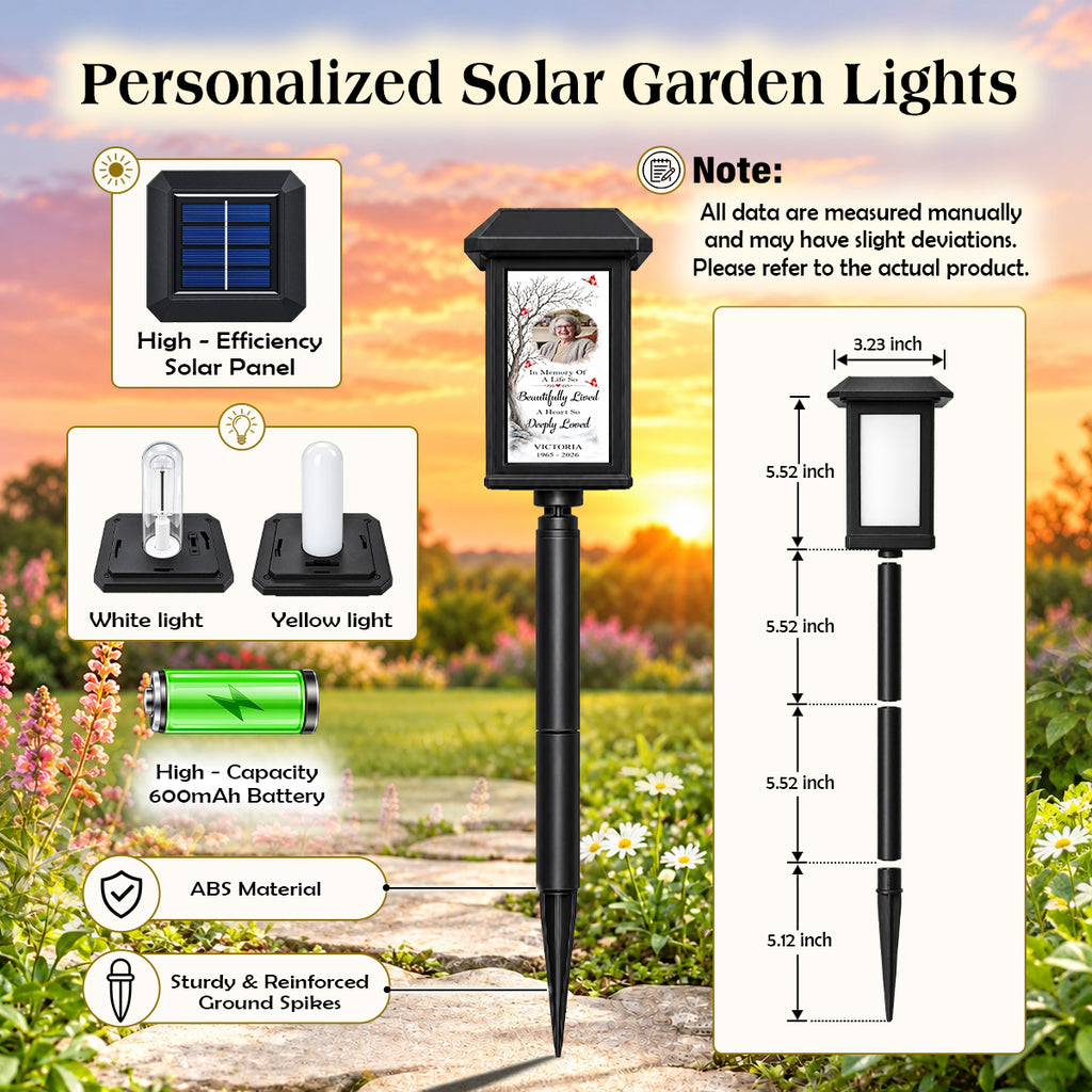 In Memory Of A Life So Beautifully Lived - Personalized Memorial Solar Garden Light - Custom Memorial Photo, Name & Year, Outdoor Garden Decoration