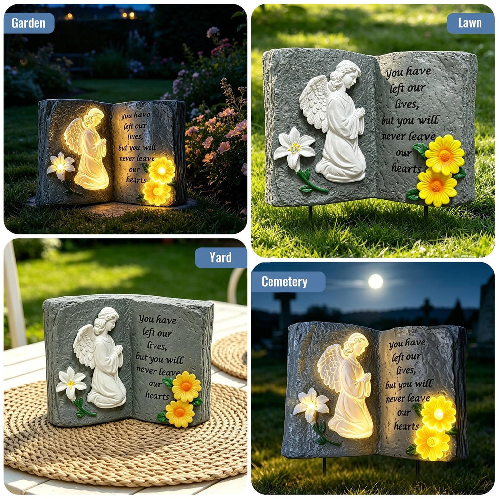 You Have Left Our Lives Solar Angel Garden Statue Lights - Waterproof Memorial Garden Book