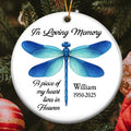 A Piece Of My Heart Lives In Heaven Dragonfly Sea Glass Style - Personalized Ceramic Ornament