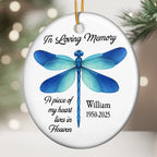 A Piece Of My Heart Lives In Heaven Dragonfly Sea Glass Style - Personalized Ceramic Ornament