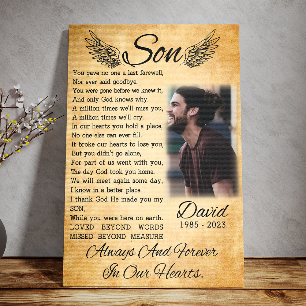 Son Memorial Canvas, Personalized Sympathy Memorial Gift for Loss of Son in Heaven, Son Remembrance Gifts