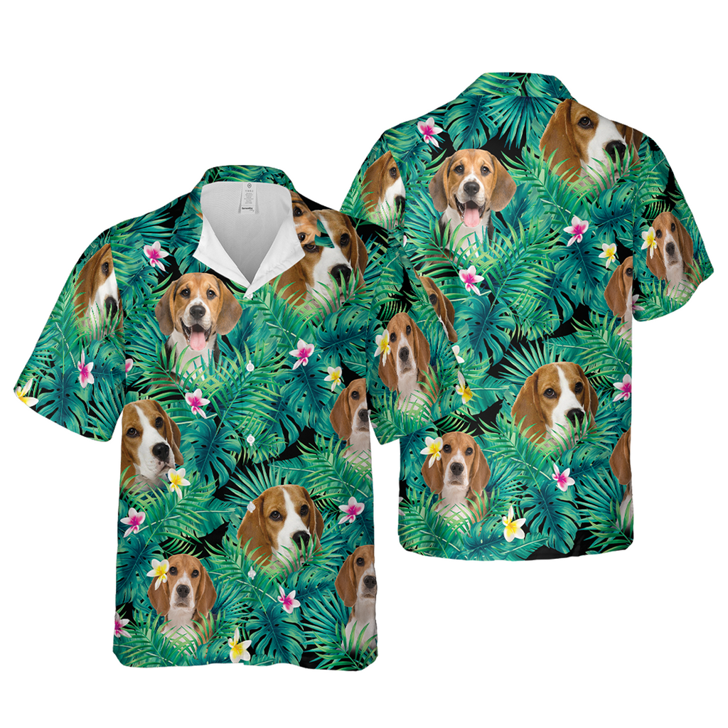 Dog Beagle Pattern Short Tall Hawaiian Shirt, Button Up Aloha Shirt For Men, Women