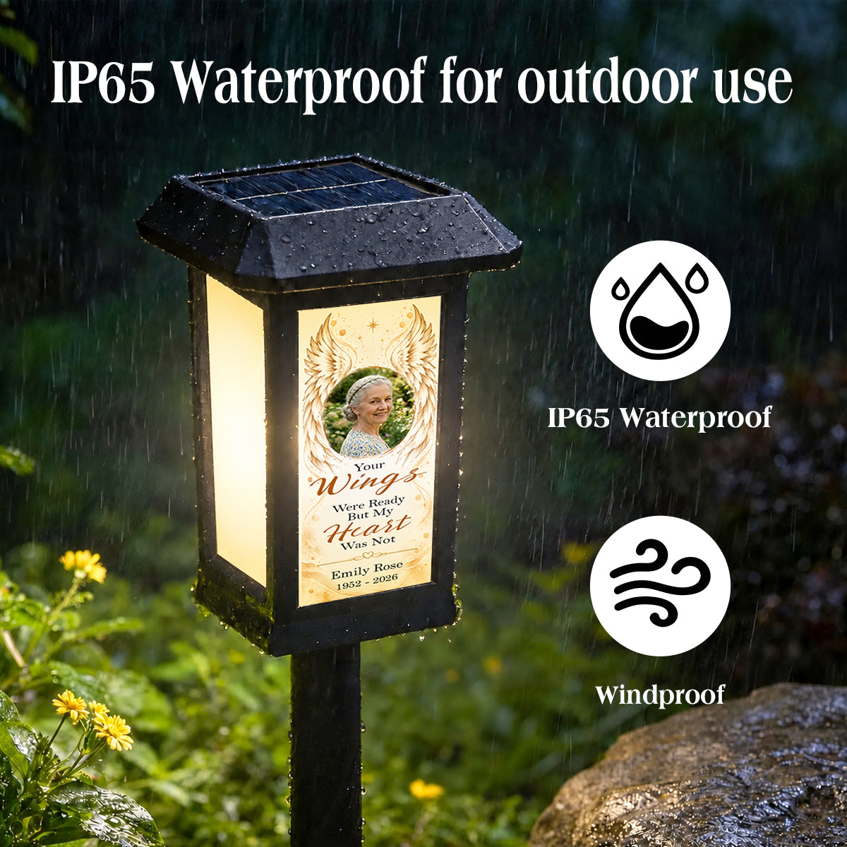 Your Wings Were Ready But My Heart Was Not Personalized Memorial Solar Garden Light - Custom Memorial Photo, Name & Year, Outdoor Garden Decoration