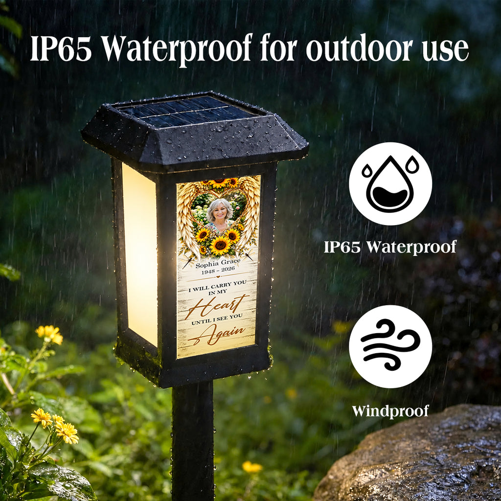 I Will Carry You In My Heart Until I See You Again Personalized Memorial Solar Garden Light - Custom Memorial Photo, Name & Year, Outdoor Garden Decoration