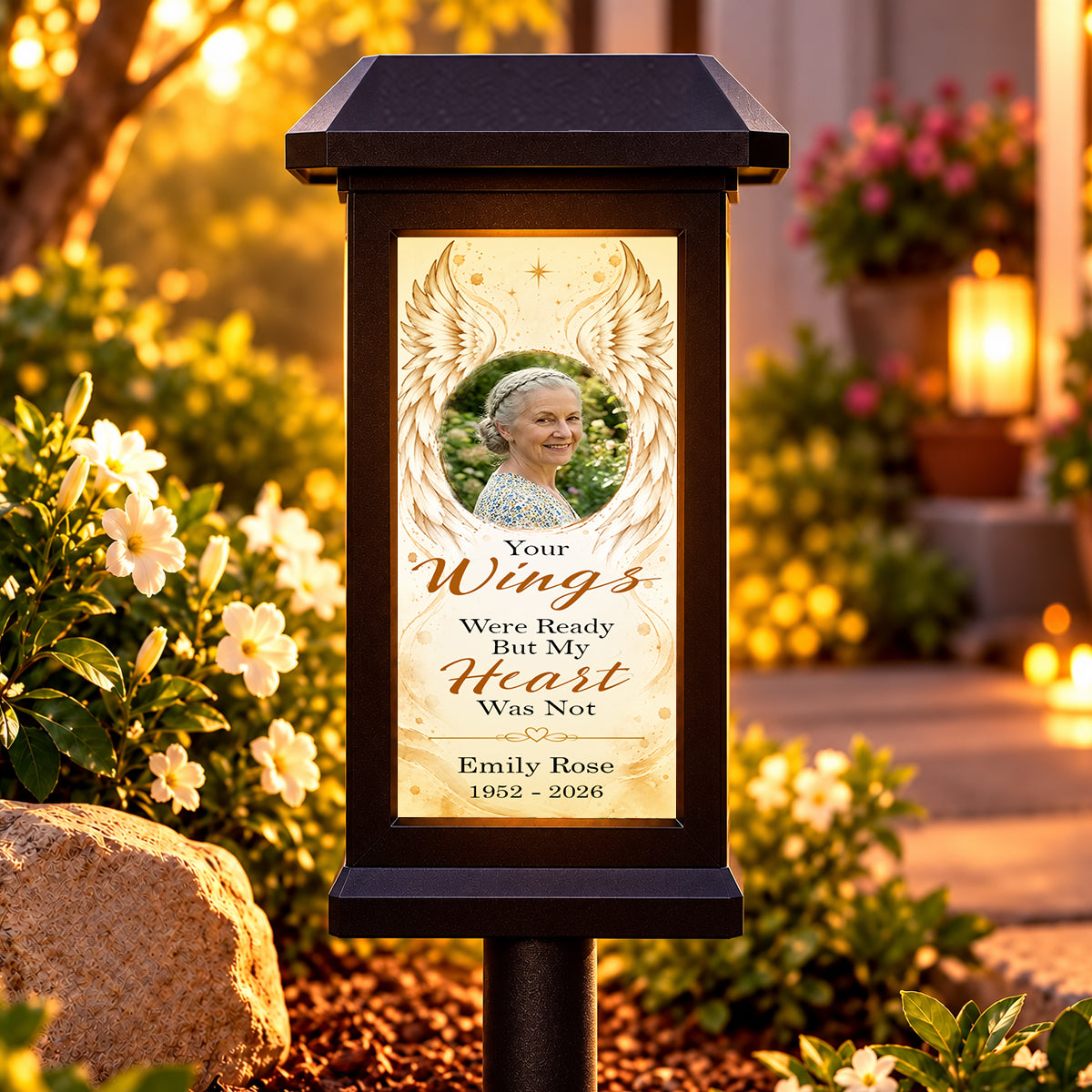Your Wings Were Ready But My Heart Was Not Personalized Memorial Solar Garden Light - Custom Memorial Photo, Name & Year, Outdoor Garden Decoration