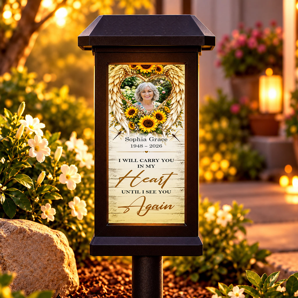 I Will Carry You In My Heart Until I See You Again Personalized Memorial Solar Garden Light - Custom Memorial Photo, Name & Year, Outdoor Garden Decoration