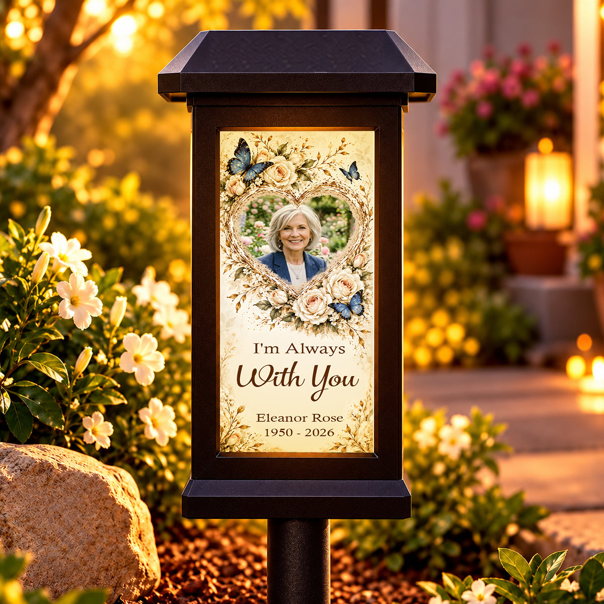 I'm Always With You Sympathy Gifts - Personalized Memorial Solar Garden Light - Custom Memorial Photo, Name & Year, Outdoor Garden Decoration
