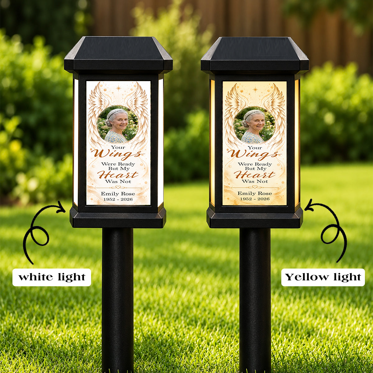 Your Wings Were Ready But My Heart Was Not Personalized Memorial Solar Garden Light - Custom Memorial Photo, Name & Year, Outdoor Garden Decoration
