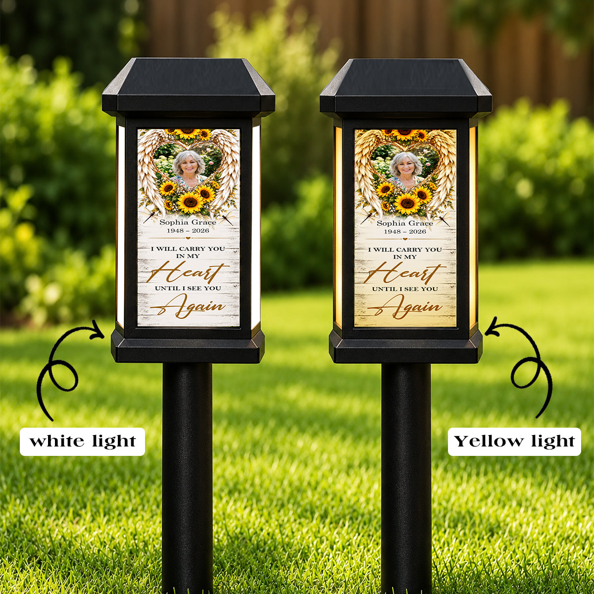 I Will Carry You In My Heart Until I See You Again Personalized Memorial Solar Garden Light - Custom Memorial Photo, Name & Year, Outdoor Garden Decoration