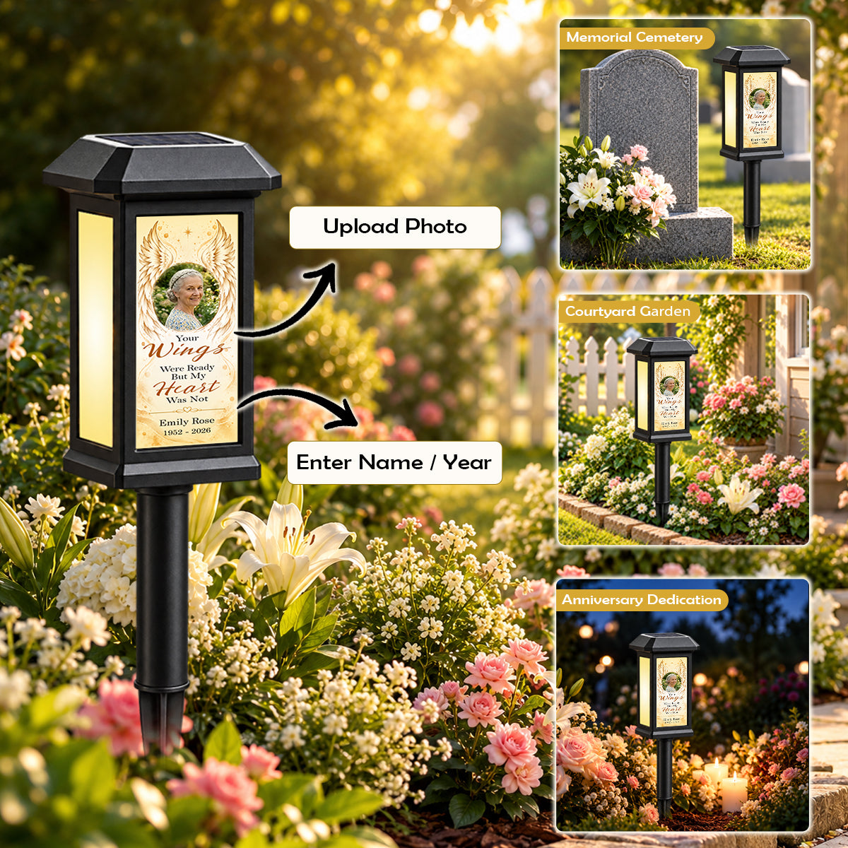Your Wings Were Ready But My Heart Was Not Personalized Memorial Solar Garden Light - Custom Memorial Photo, Name & Year, Outdoor Garden Decoration