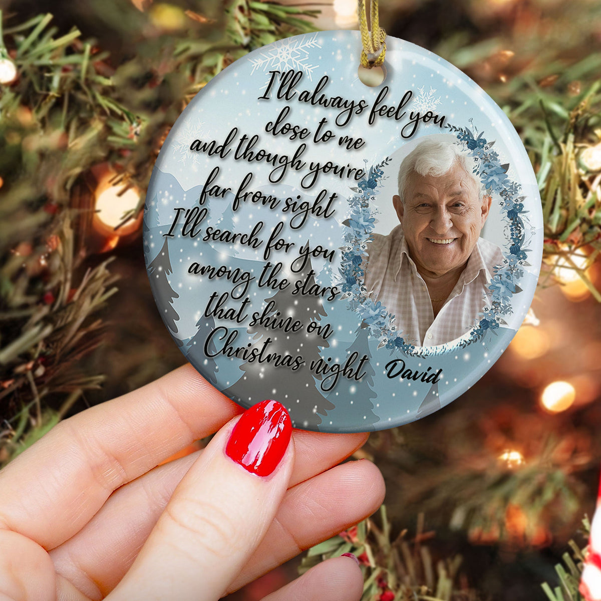 I'll Search For You Among The Stars - Personalized Ceramic Ornament - Memorial Photo Ornament