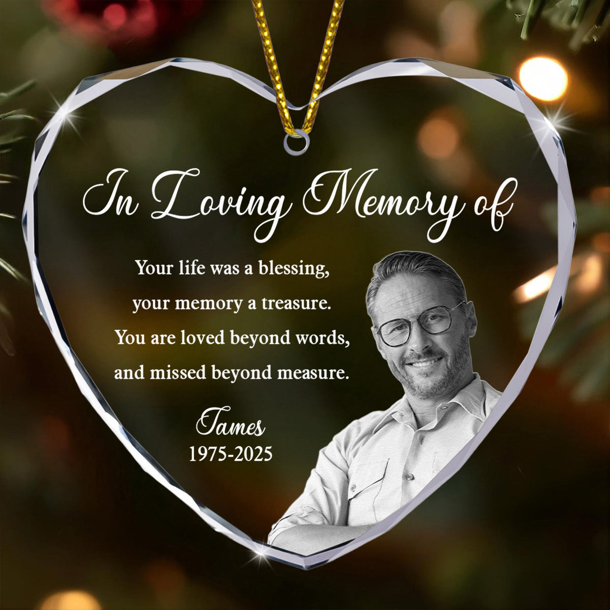 In Loving Memory You Are Loved Beyond Words - Personalized Heart Glass Photo Ornament