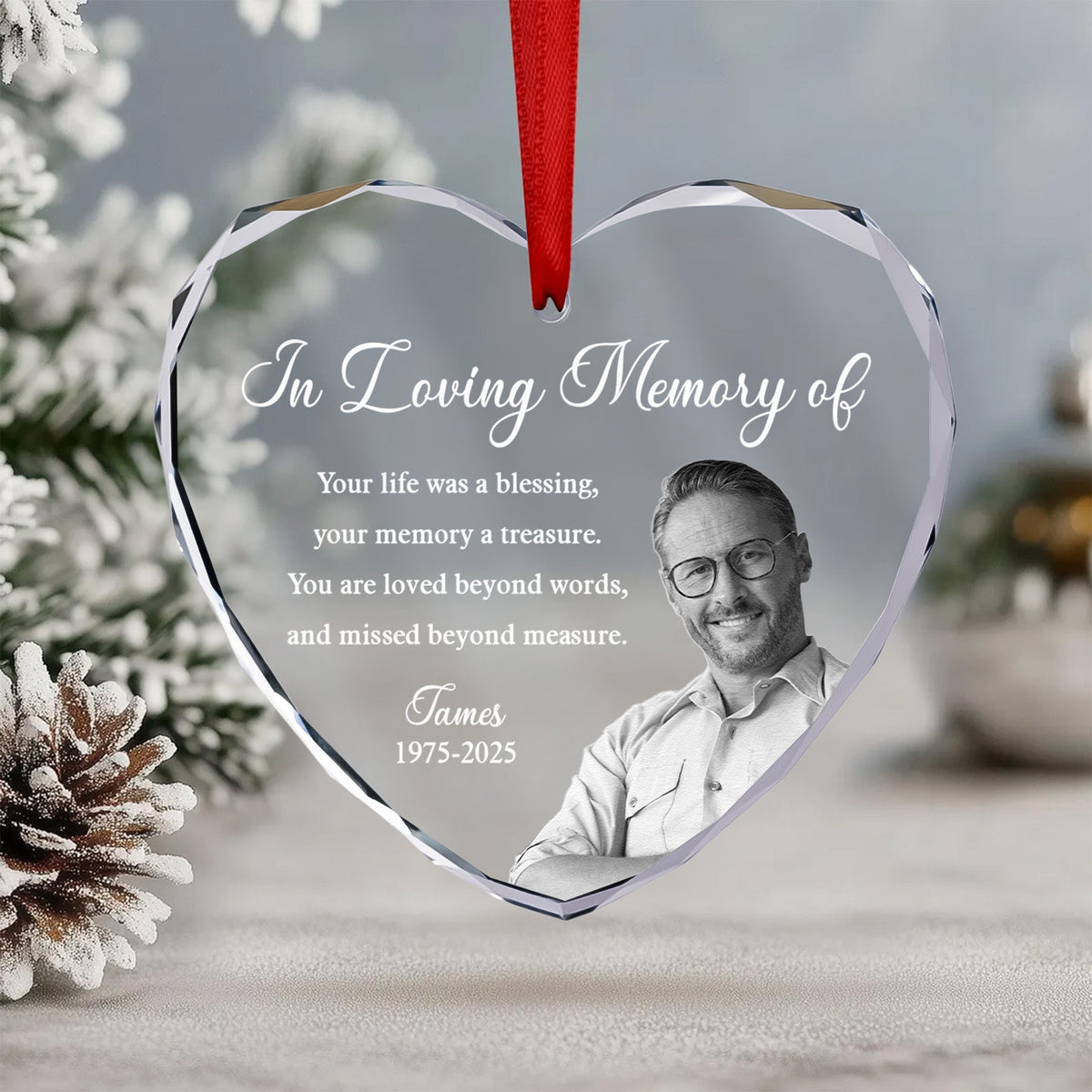In Loving Memory You Are Loved Beyond Words - Personalized Heart Glass Photo Ornament