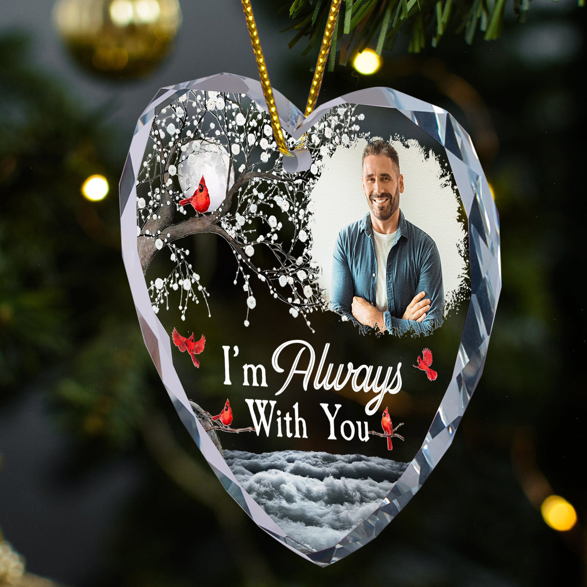 Memorial Gift I'm Always With You - Personalized Heart Glass Photo Ornament