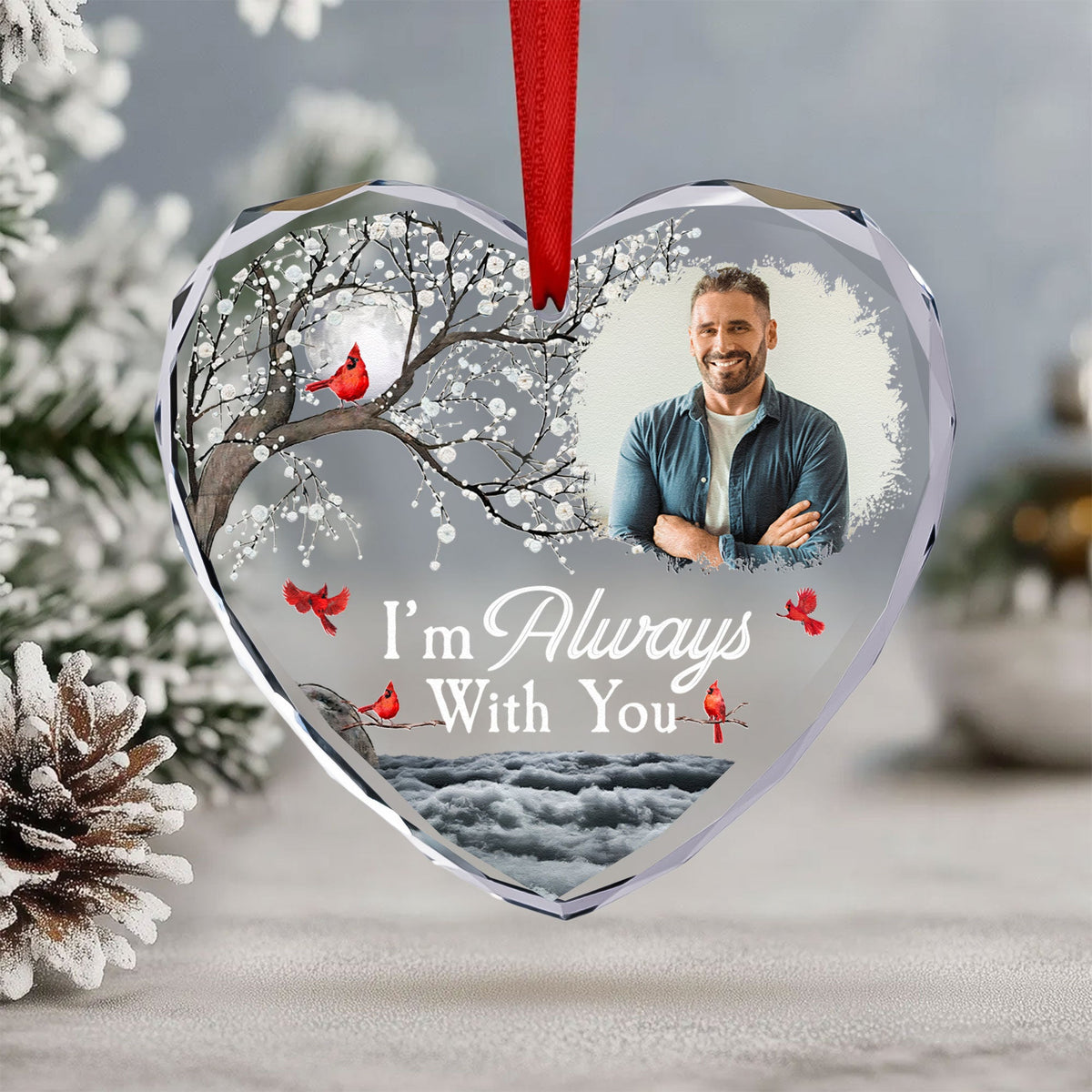 Memorial Gift I'm Always With You - Personalized Heart Glass Photo Ornament