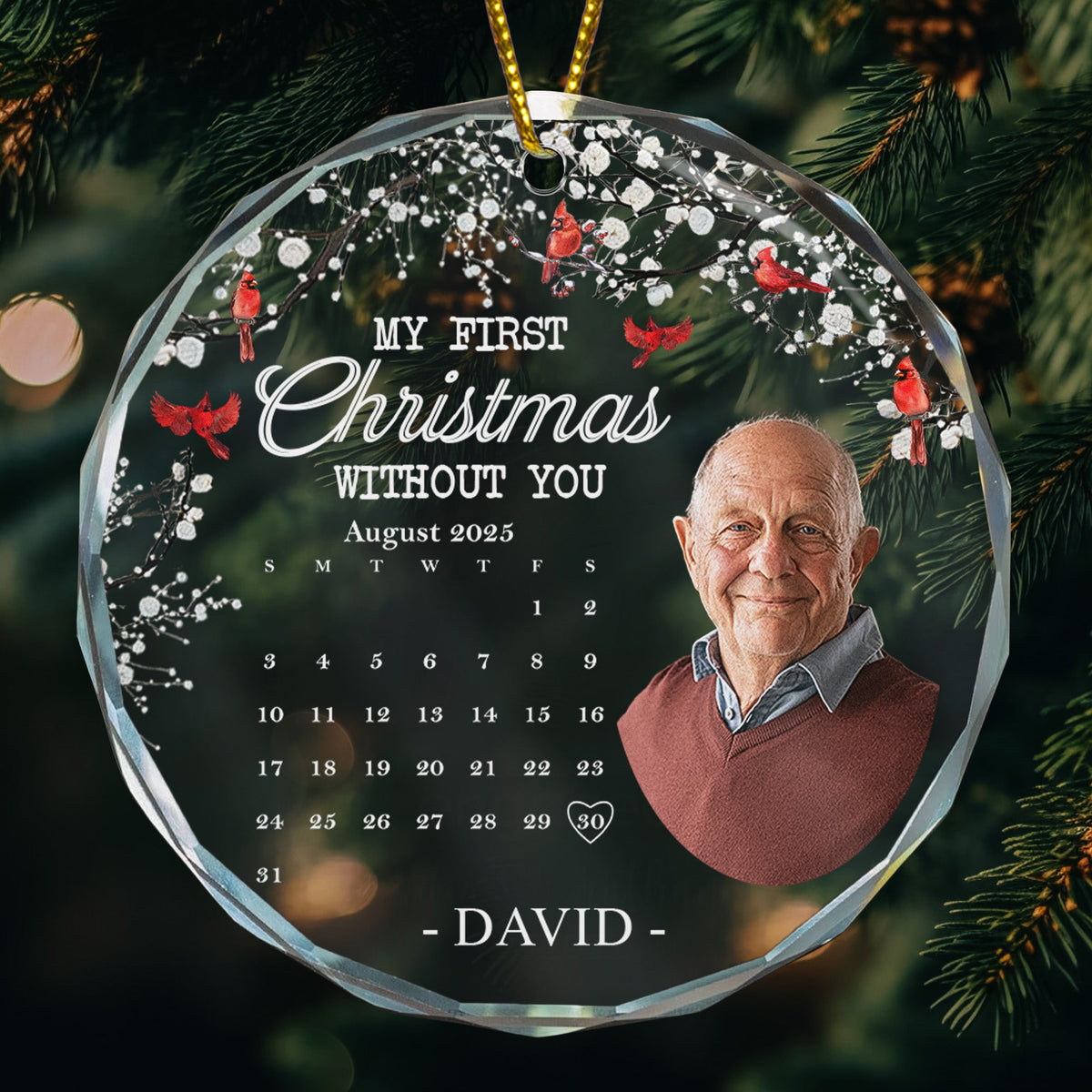 My First Christmas Without You Custom Year - Personalized Glass Photo Ornament