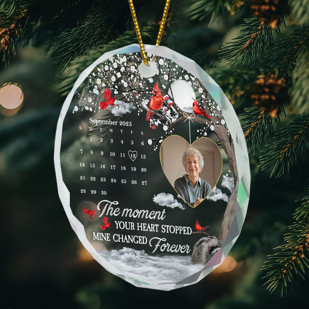 The Moment Your Heart Stopped Mine Changed Forever - Personalized Glass Photo Ornament