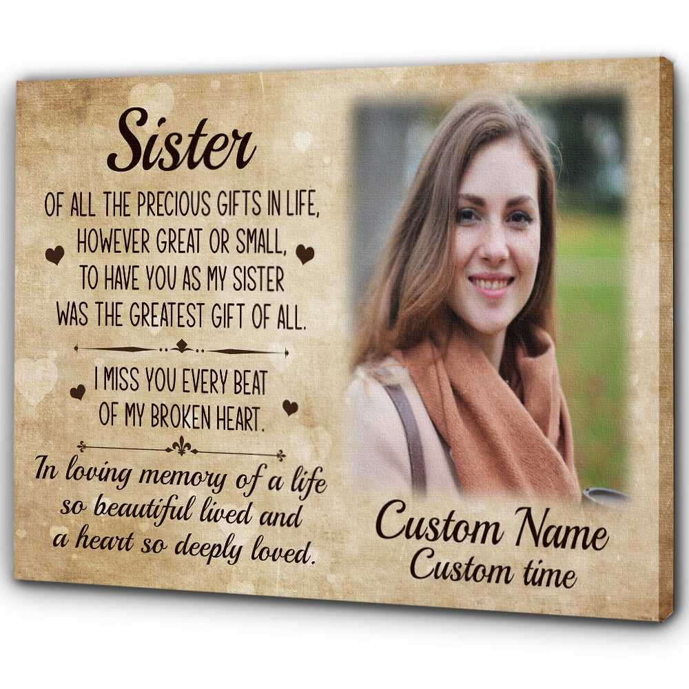 Sister Memorial Canvas Gift Personalized, Sympathy Gifts For Loss Of Sister, in Memory of My Sister