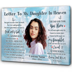 Daughter Memorial Canvas Gift | Letter To My Daughter in Heaven Gift| In Memory of Daughter