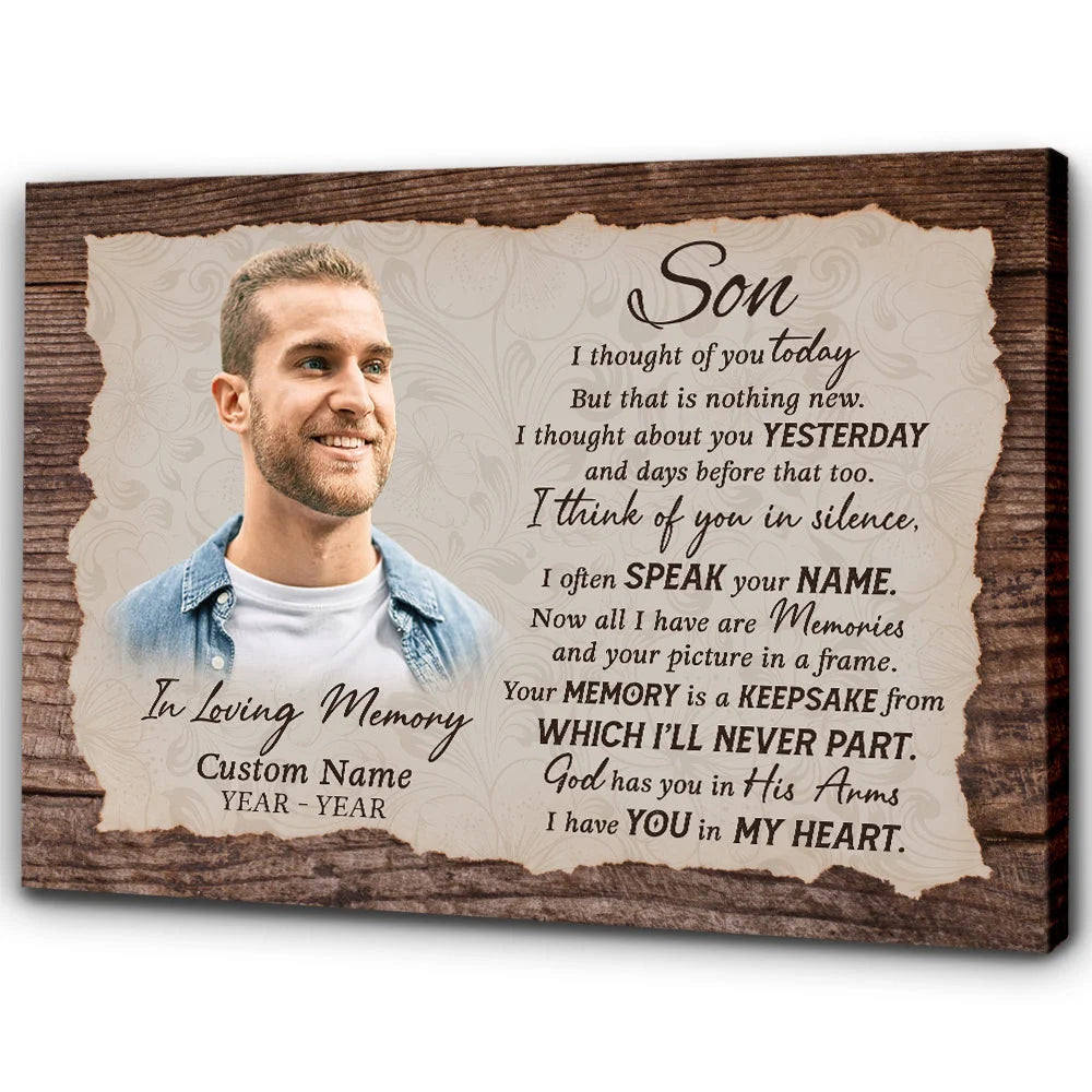 Son Memorial Canvas | Personalized Memorial Gift for Loss of Son In Heaven | Son Remembrance