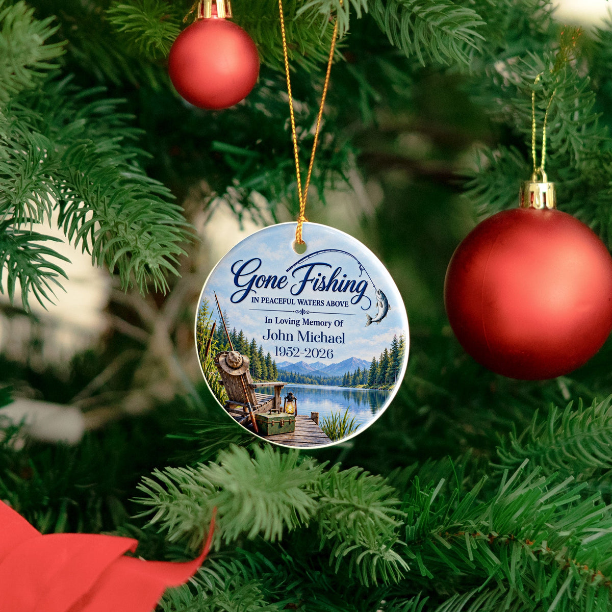 Gone Fishing In Peaceful Waters Above Memorial Fishing In Heaven - Personalized Ornament