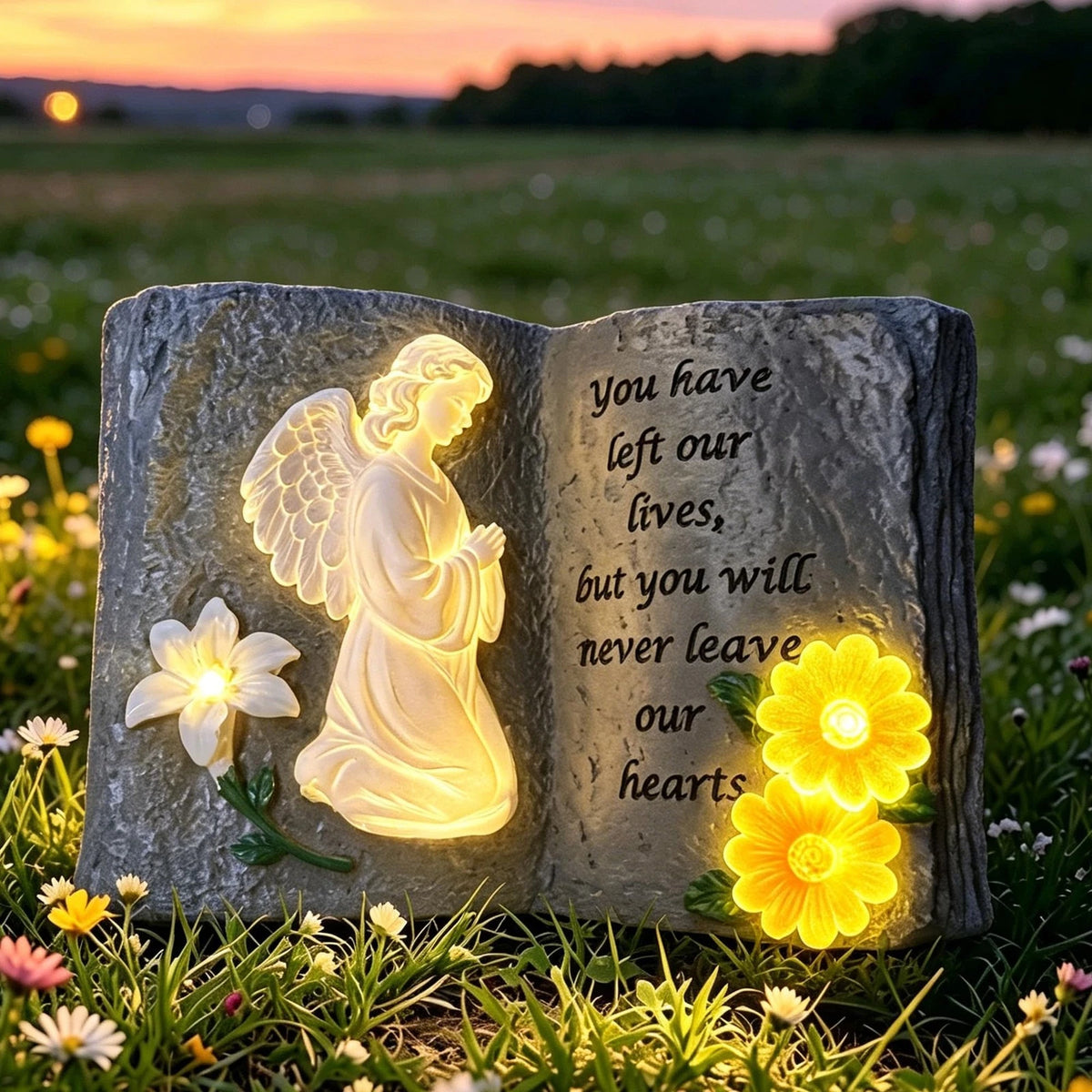 You Have Left Our Lives Solar Angel Garden Statue Lights - Waterproof Memorial Garden Book